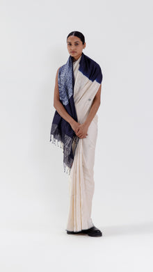  ORBIT JAMDANI SAREE - IVORYNAVY